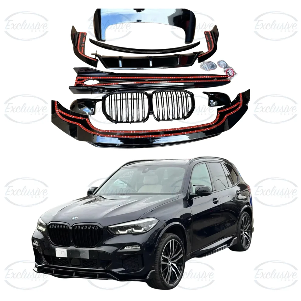 BMW X5 G05 M Sport gloss black bodykit with splitter, diffuser, spoiler, grille and side skirts