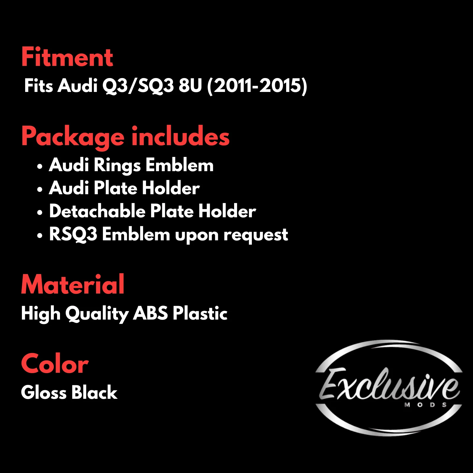 Audi Q3 8U (2011-2015) ÔÇö Gloss Black Honeycomb RSQ3 Style Grille & Fog Lights - Image 2