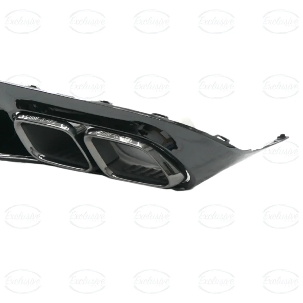 Mercedes C Class C205 Coupe AMG Line (2015+) - Gloss Black C63 Style Rear Diffuser & Chrome Exhaust Tips