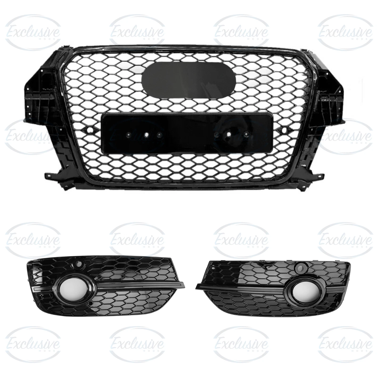Audi Q3 8U (2011-2015) ÔÇö Gloss Black Honeycomb RSQ3 Style Grille & Fog Lights