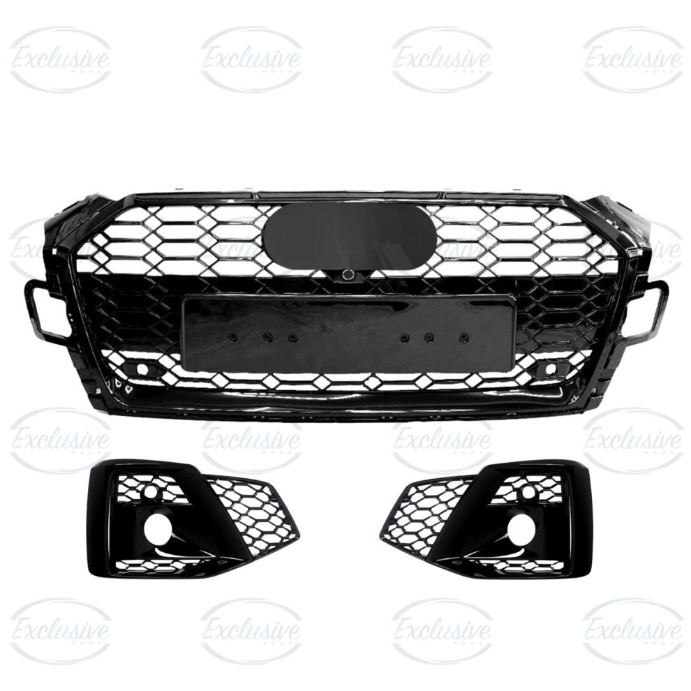 Audi A5 and S5 B9 S-Line gloss black honeycomb-style grille and fog lights