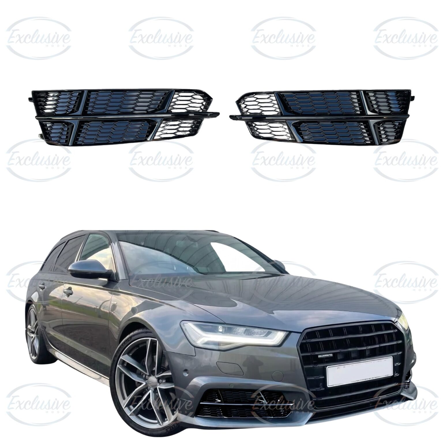 Gloss Black Honeycomb Fog Light Covers - Fits Audi A6 C7.5 Facelift S-Line & S6 (2015-2018)