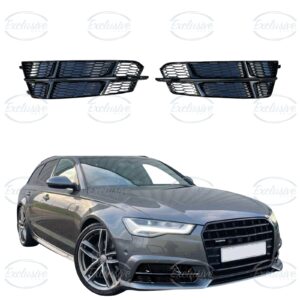 Gloss Black Honeycomb Fog Light Covers - Fits Audi A6 C7.5 Facelift S-Line &amp; S6 (2015-2018)