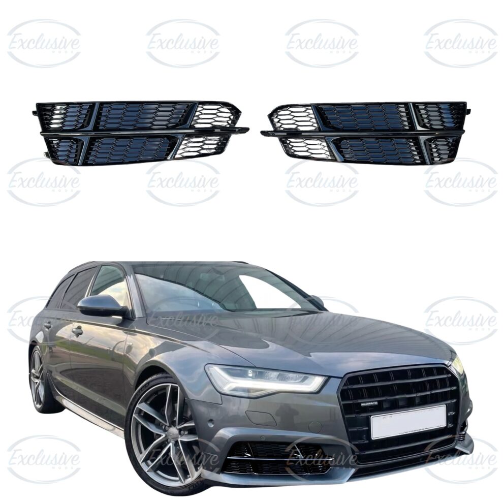Gloss Black Honeycomb Fog Light Covers - Fits Audi A6 C7.5 Facelift S-Line & S6 (2015-2018)