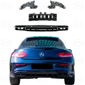 Mercedes C Class C205 Coupe AMG Line (2015+) ÔÇö Gloss Black C63 Style Rear Diffuser & Chrome Exhaust Tips