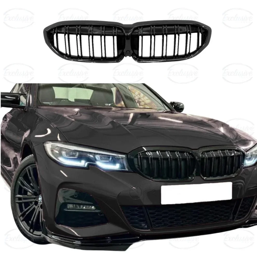 BMW 3 Series G20 G21 gloss black double slatted kidney grille