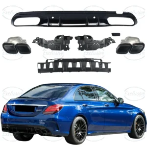 Mercedes C Class W205 Saloon AMG Line (2015-2021) ÔÇö Gloss Black C63 Style Rear Diffuser & Exhaust Tips