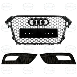 Audi A4 B8.5 (2013-2016) ÔÇö Gloss Black RS4 Honeycomb Style Grille & Fog Lights