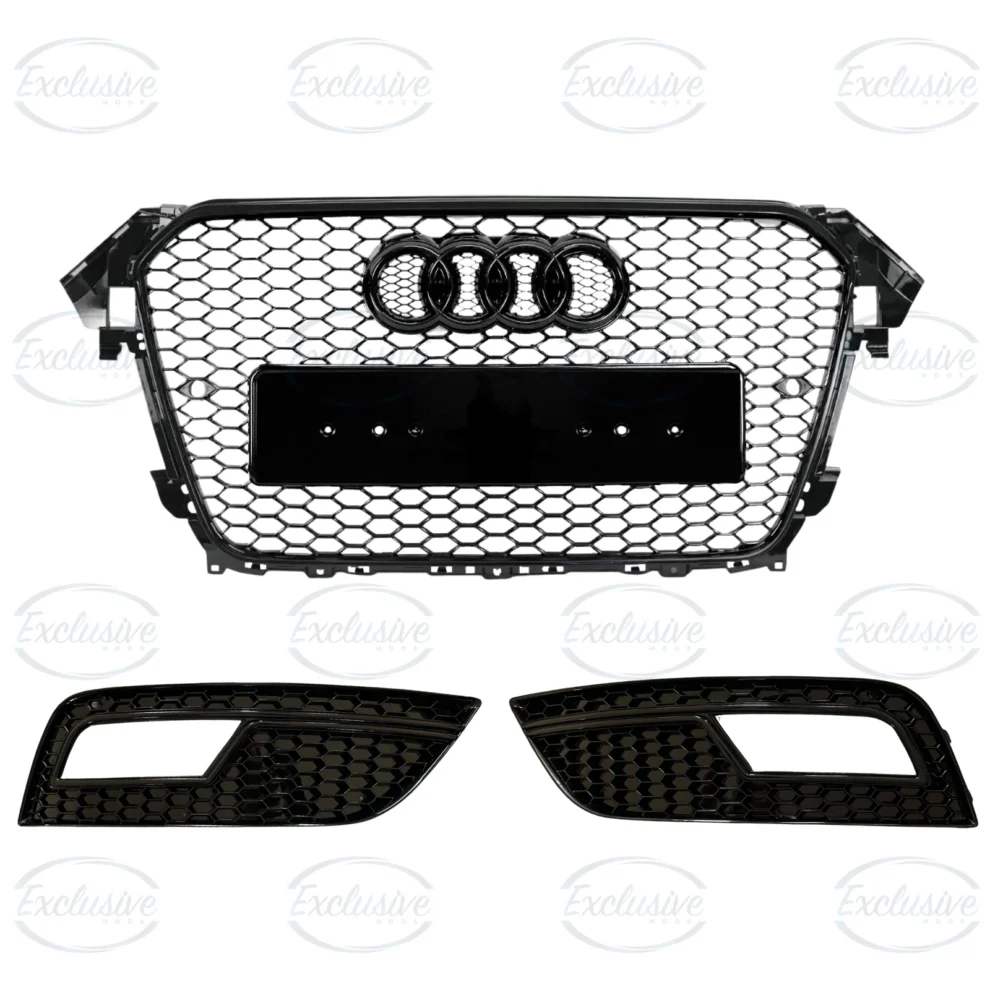 Audi A4 B8.5 gloss black RS4 honeycomb-style grille and fog lights