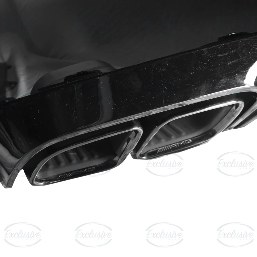 Mercedes E Class C238 Coupe AMG Line (2016-2020) - Gloss Black E63 Style Rear Diffuser & Chrome Exhaust Tips