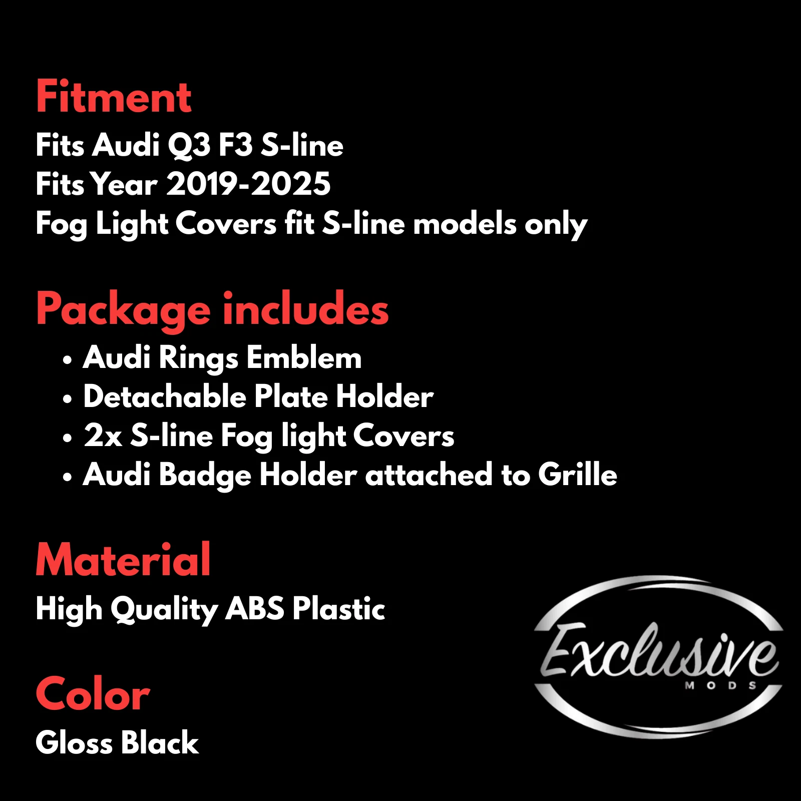 Audi Q3 F3 S-Line (2019-2024) ÔÇö Gloss Black Honeycomb Grille & Fog Light - Image 2