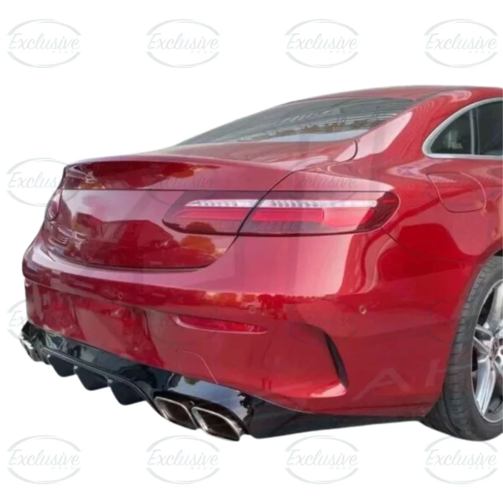 Mercedes E Class C238 Coupe AMG Line (2016-2020) - Gloss Black E63 Style Rear Diffuser & Chrome Exhaust Tips