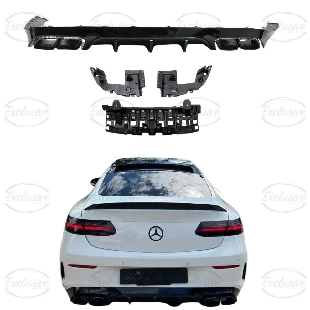 Mercedes E Class C238 Coupe AMG Line gloss black E63-style rear diffuser with chrome exhaust tips