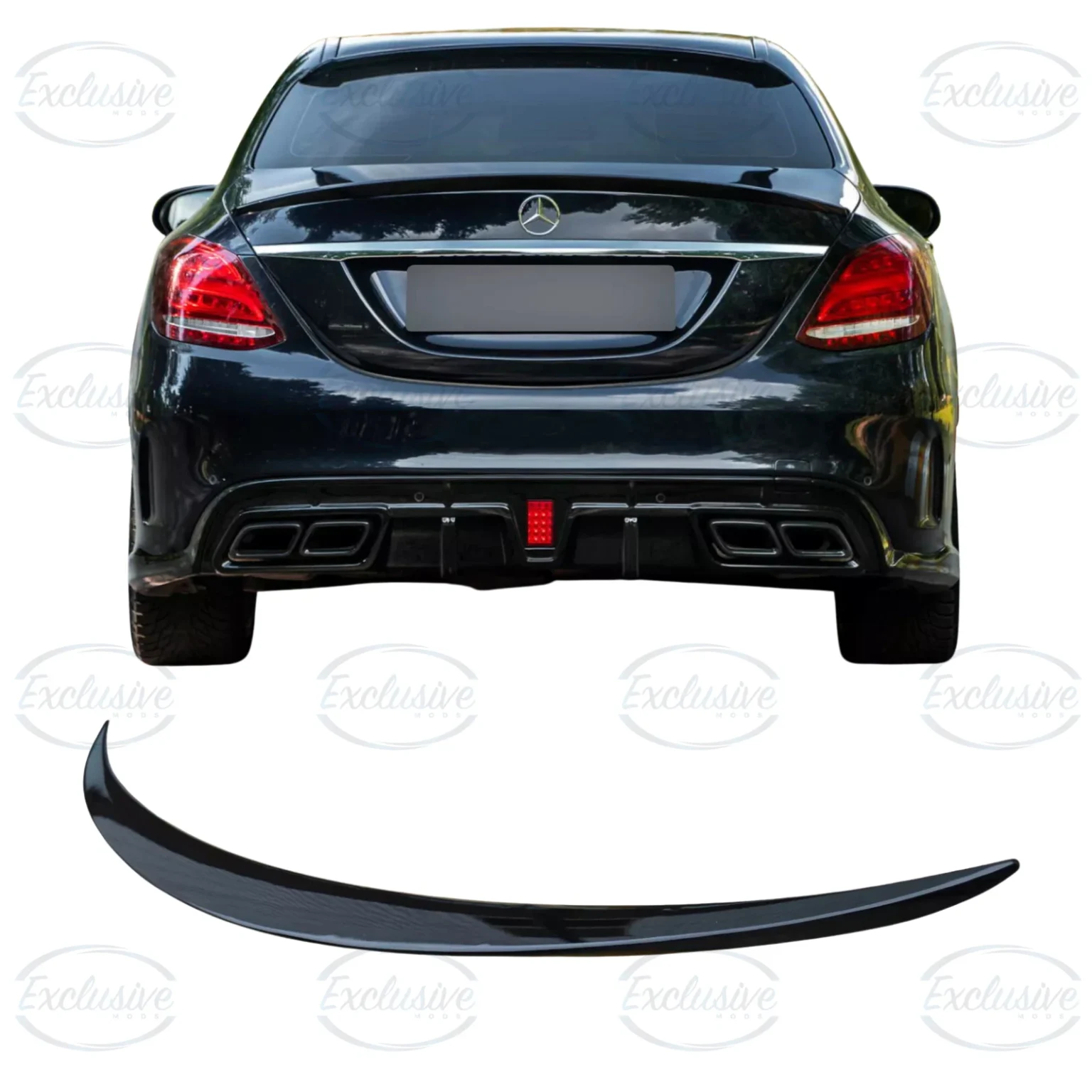 Mercedes C Class W205 gloss black AMG-style rear spoiler lip