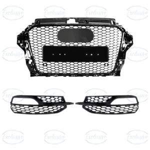 Audi A3/S3 8V S-Line (2013-2016) ÔÇö Gloss Black Honeycomb Style Grille & Fog Lights