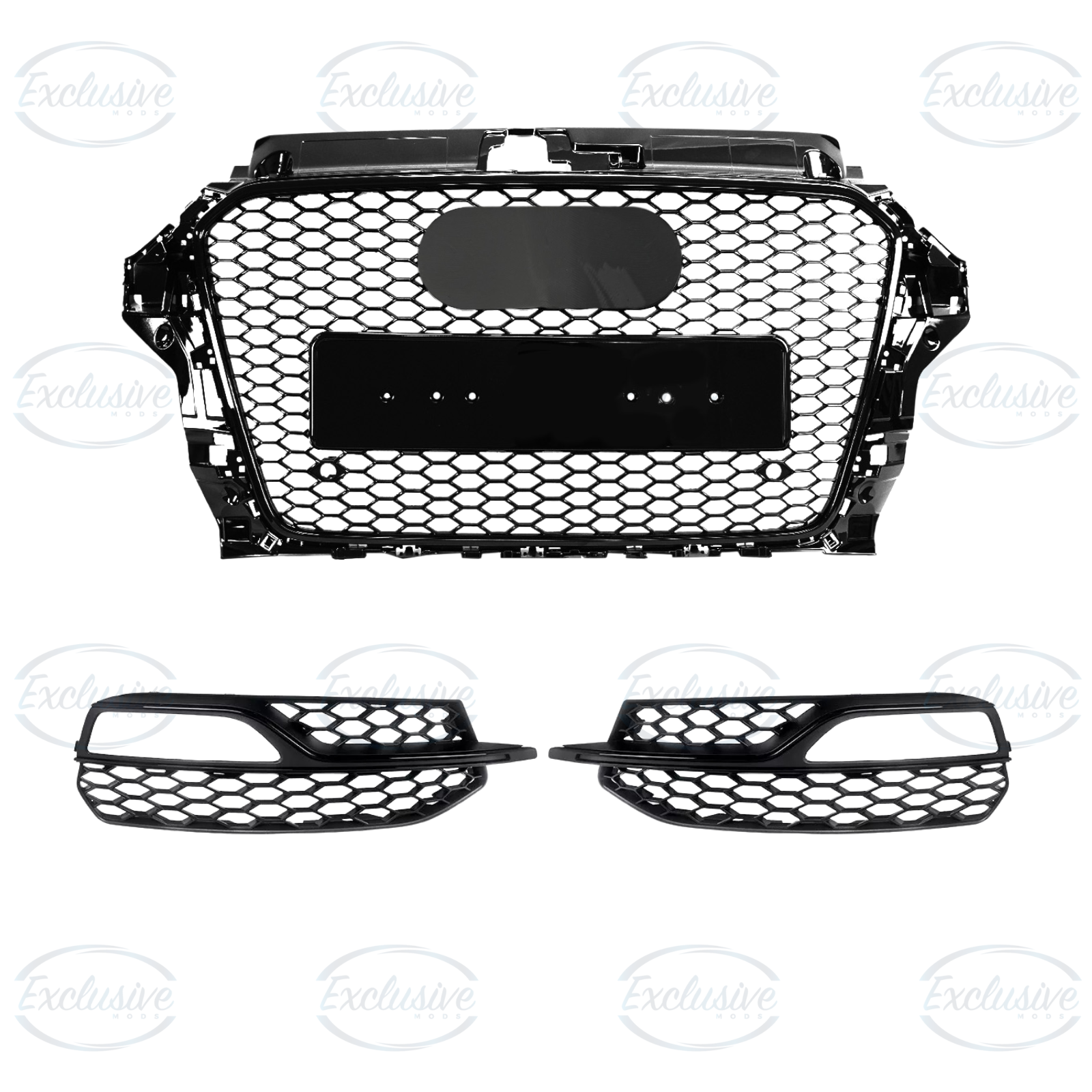 Audi A3/S3 8V S-Line (2013-2016) ÔÇö Gloss Black Honeycomb Style Grille & Fog Lights