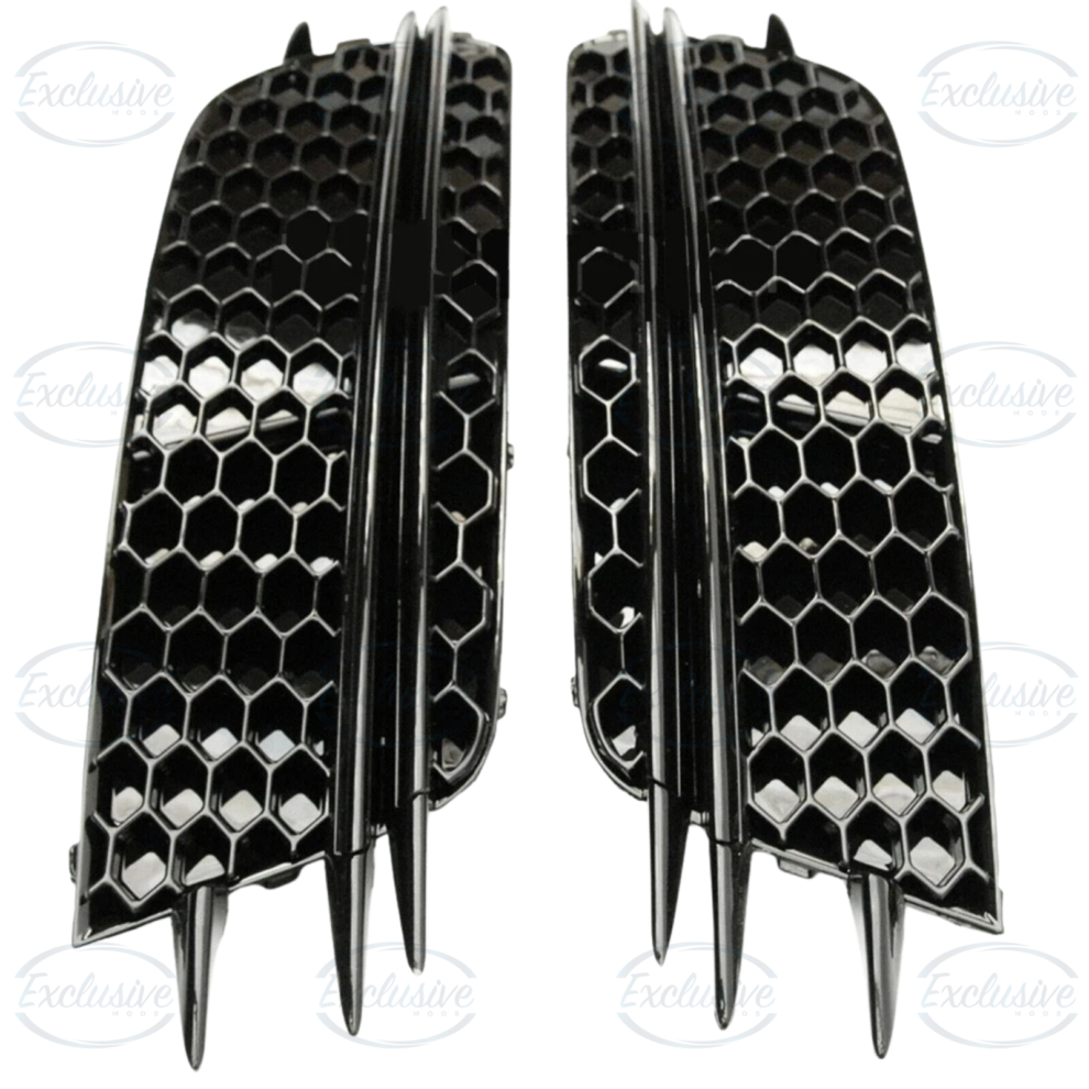 Audi A6 C7 gloss black RS6 honeycomb-style fog light cover pair