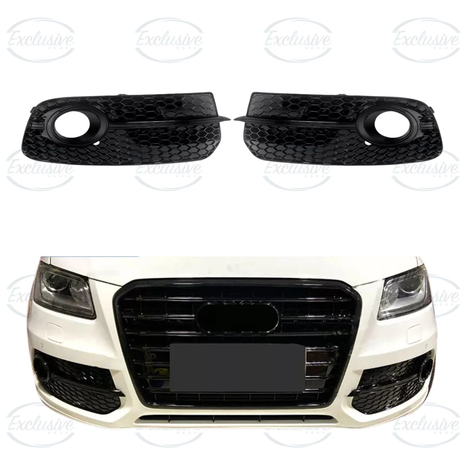 Audi Q5 8R gloss black honeycomb fog light cover pair