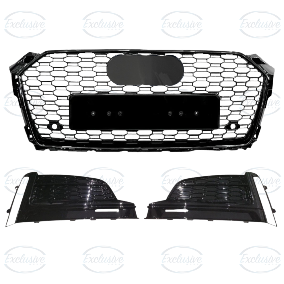 Audi A5 and S5 B9 gloss black honeycomb grille with fog light covers