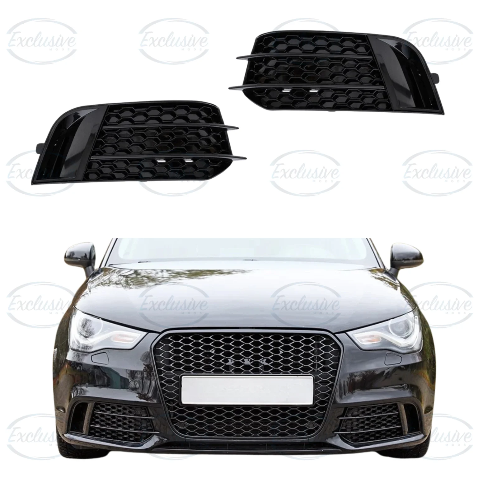 Audi A1 8X gloss black honeycomb-style fog light cover