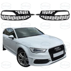 Audi A3 and S3 8V S-Line gloss black honeycomb fog light cover pair