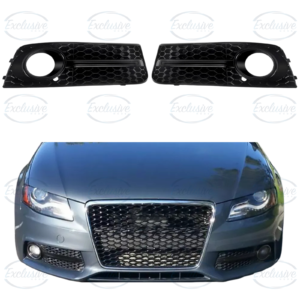 Audi A4 B8 (2009-2012) ÔÇö Gloss Black Honeycomb Fog Light Cover Grille Pair