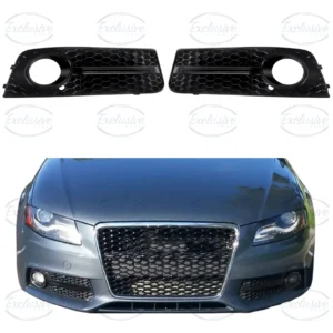 Audi A4 B8 gloss black honeycomb fog light cover grille pair