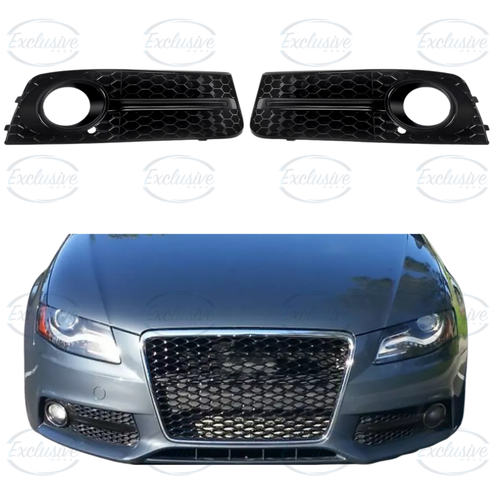 Audi A4 B8 gloss black honeycomb fog light cover grille pair