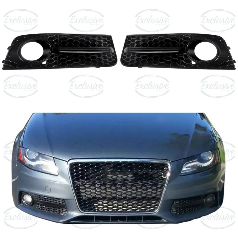 Audi A4 B8 gloss black honeycomb fog light cover grille pair