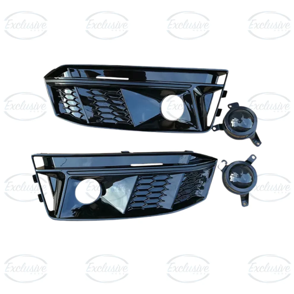 Gloss Black Fog Light Covers with Lamp Hole - Fits Audi A4 B9 S-Line (2017-2019)