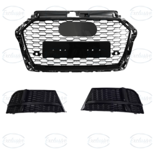 Audi A3 8V S-Line (2016-2020) ÔÇö Gloss Black Honeycomb Style Grille & Fog Lights