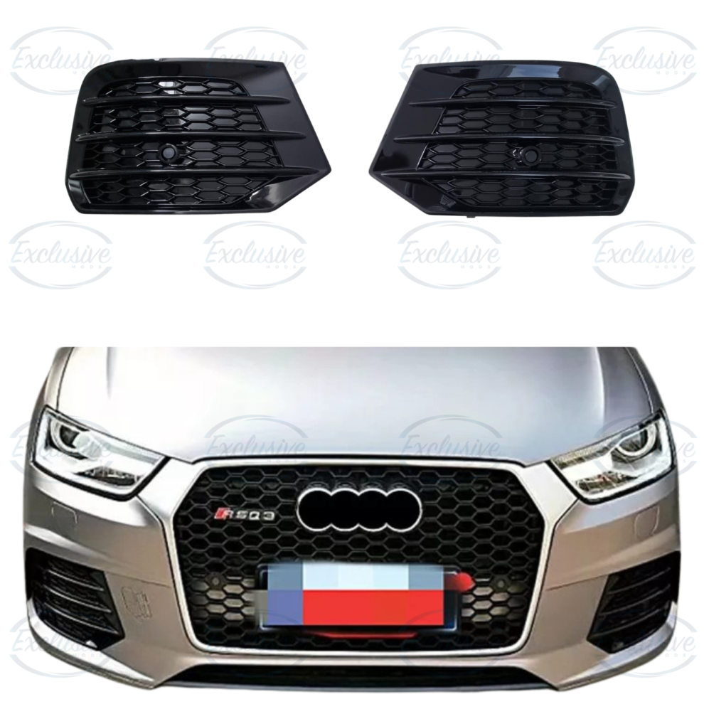 Audi Q3 8U gloss black honeycomb fog light cover pair