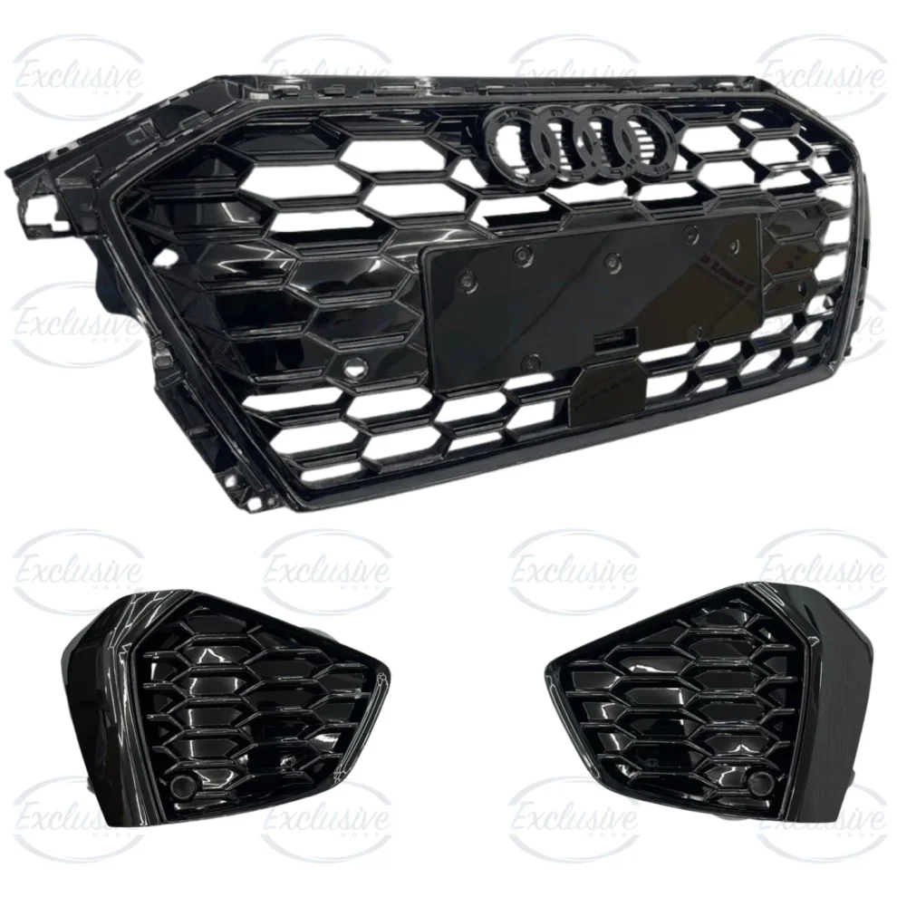 Audi S3 8Y gloss black honeycomb-style grille and fog light cover