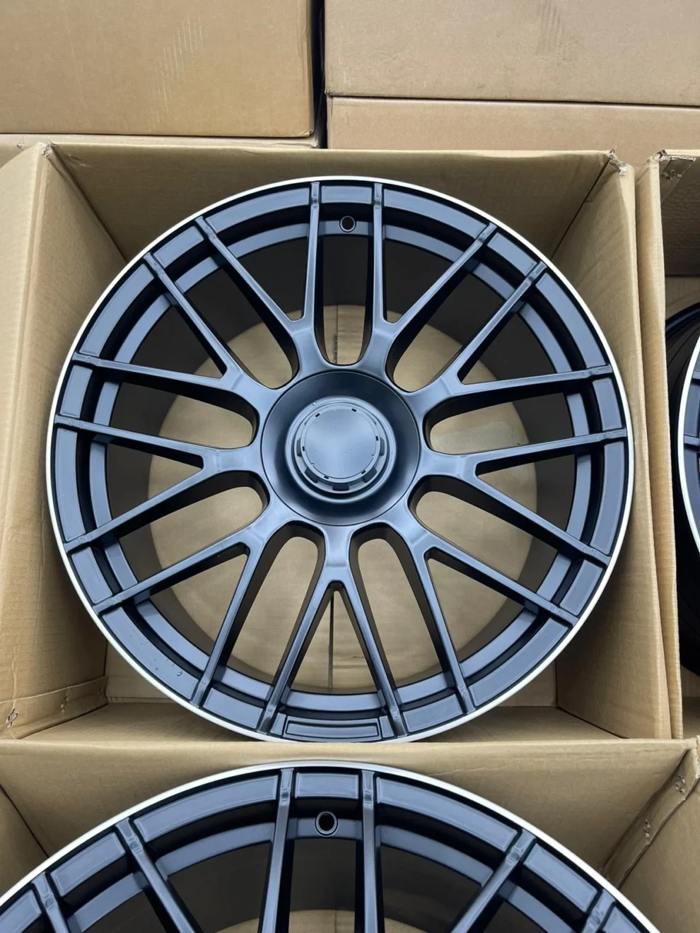 Set of four 19-inch C63-style alloy wheels in satin black for Mercedes C, E and S Class