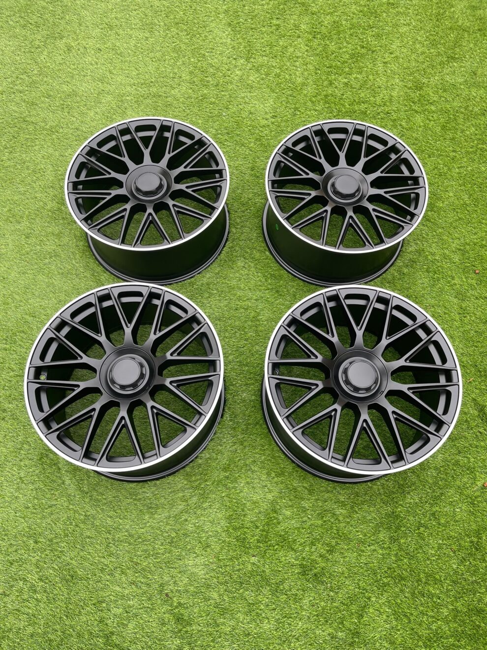 Set of four C63 AMG 10-Spoke Style satin black alloy wheels with machined lips