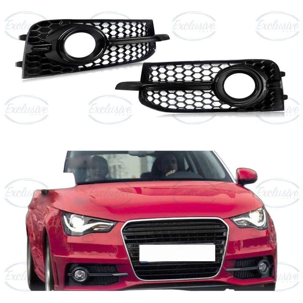 Gloss Black Honeycomb Fog Light Covers fitted to an Audi A1 8X S-Line 2010-2014