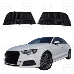 Gloss black honeycomb RS3 style fog light covers for Audi A3 S3 8V S-Line 2017-2020