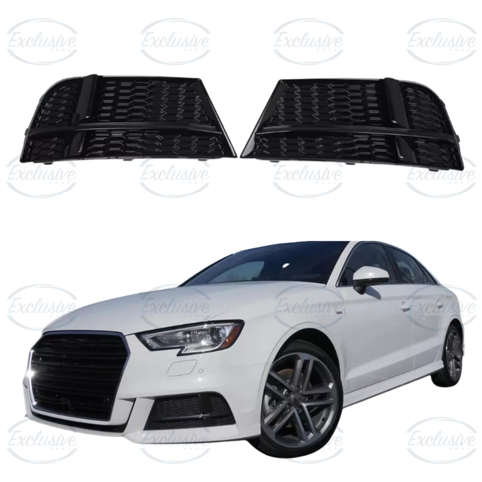 Gloss black honeycomb RS3 style fog light covers for Audi A3 S3 8V S-Line 2017-2020