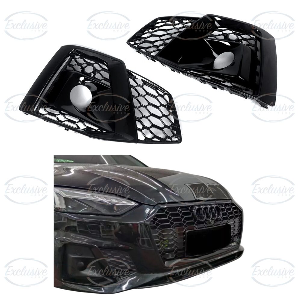 Gloss Black Honeycomb Fog Light Covers - Fits Audi A5 B9.5 S-Line (2020-2023)