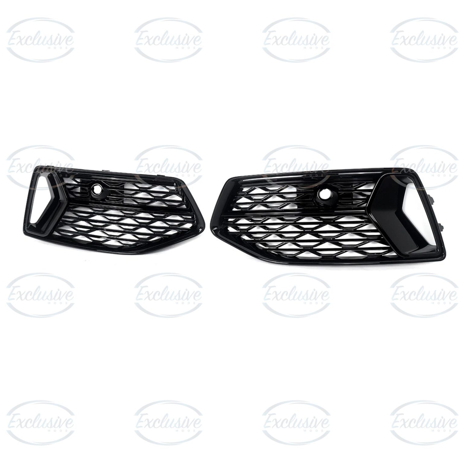 Left and right gloss black fog light covers for the Audi A6 C8 standard bumper