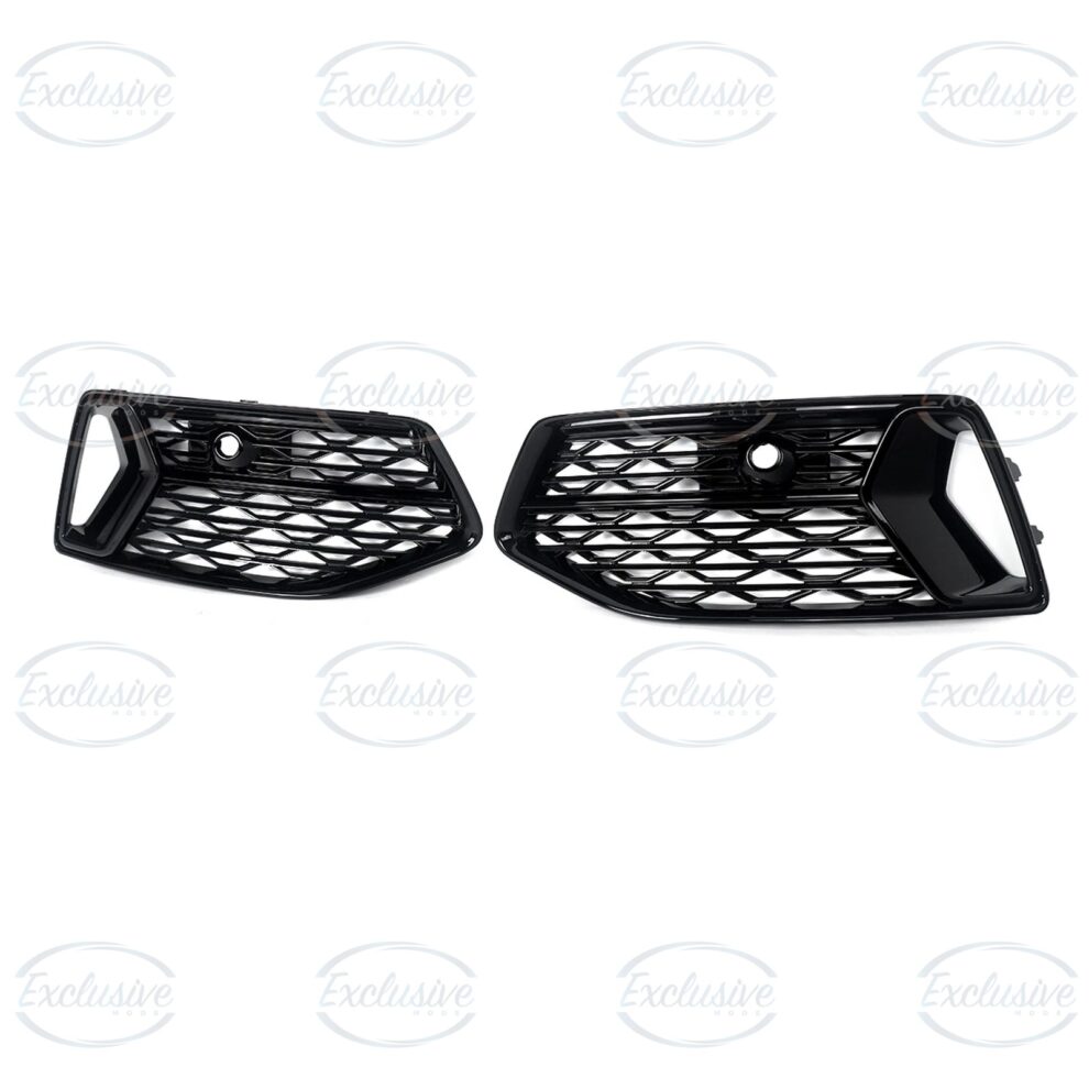 Left and right gloss black fog light covers for the Audi A6 C8 standard bumper