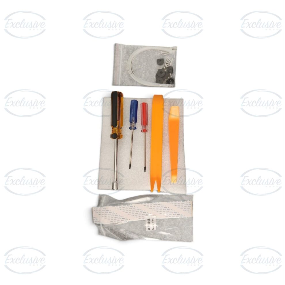 Trim removal tools, fixings and spare ribbon cable supplied with the cluster