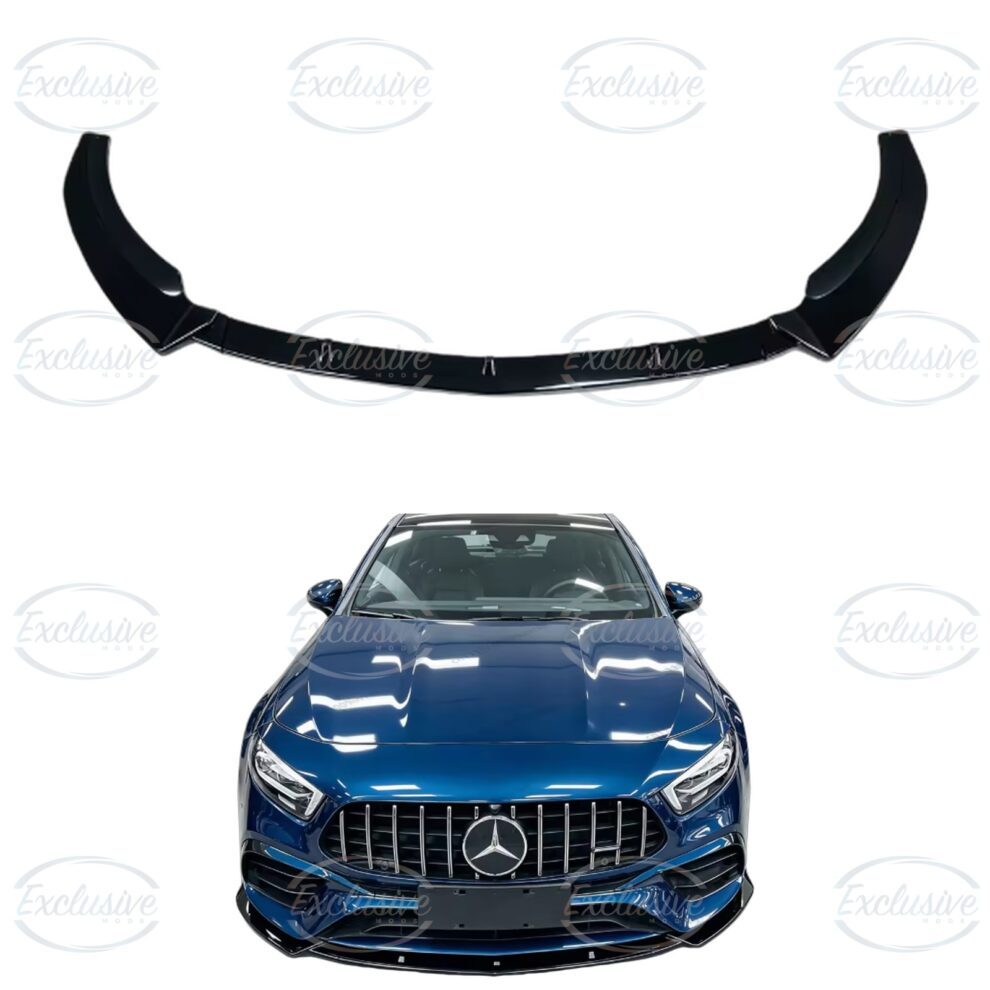 Gloss Black Front Splitter Lip - Fits Mercedes A Class W177 AMG Line (2018-2022)