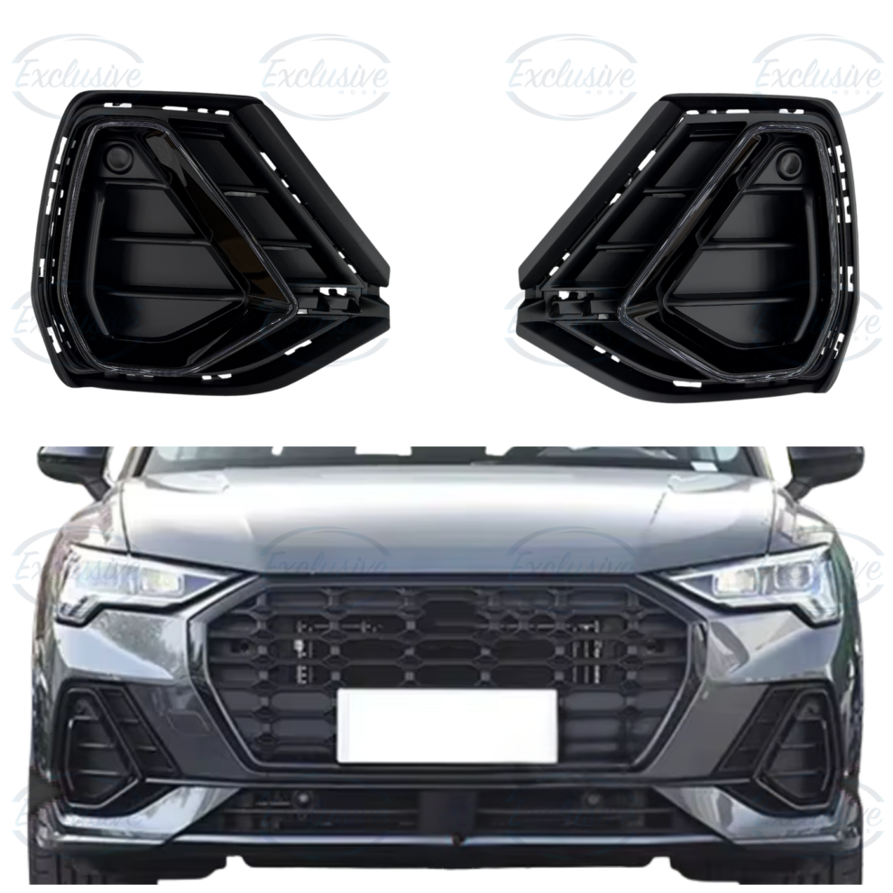 Gloss Black Honeycomb Fog Light Covers - Fits Audi Q3 F3 S-Line (2019-2024)