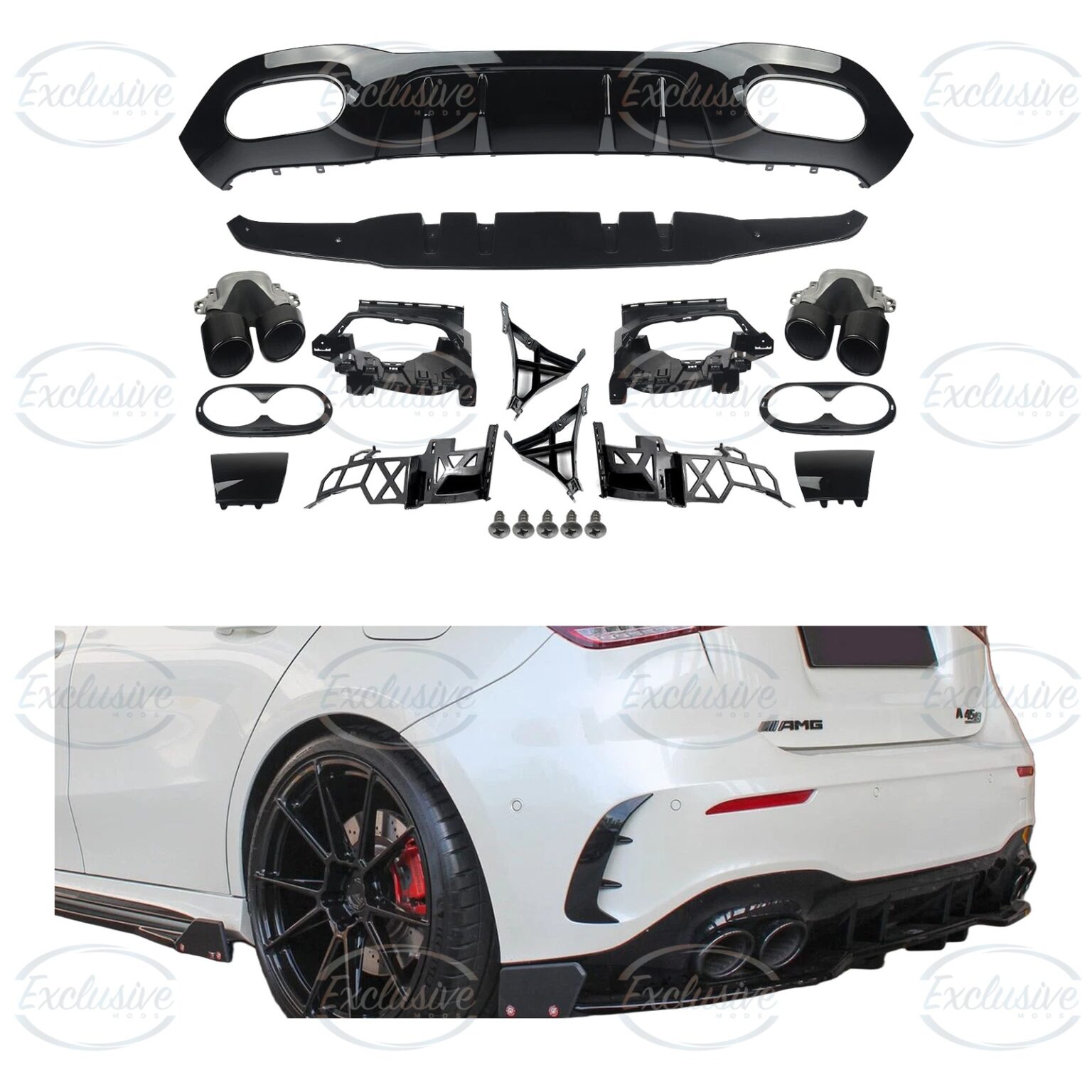 Gloss Black A45 AMG Style Diffuser - Fits Mercedes A Class W177 AMG Line (2018+)
