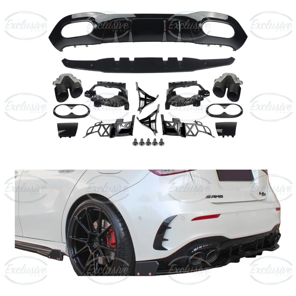 Gloss Black A45 AMG Style Diffuser - Fits Mercedes A Class W177 AMG Line (2018+)