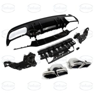 Gloss Black C63 AMG Style Diffuser - Fits Mercedes C Class W205 Pre-Facelift and Facelift AMG Line (2014-2021)
