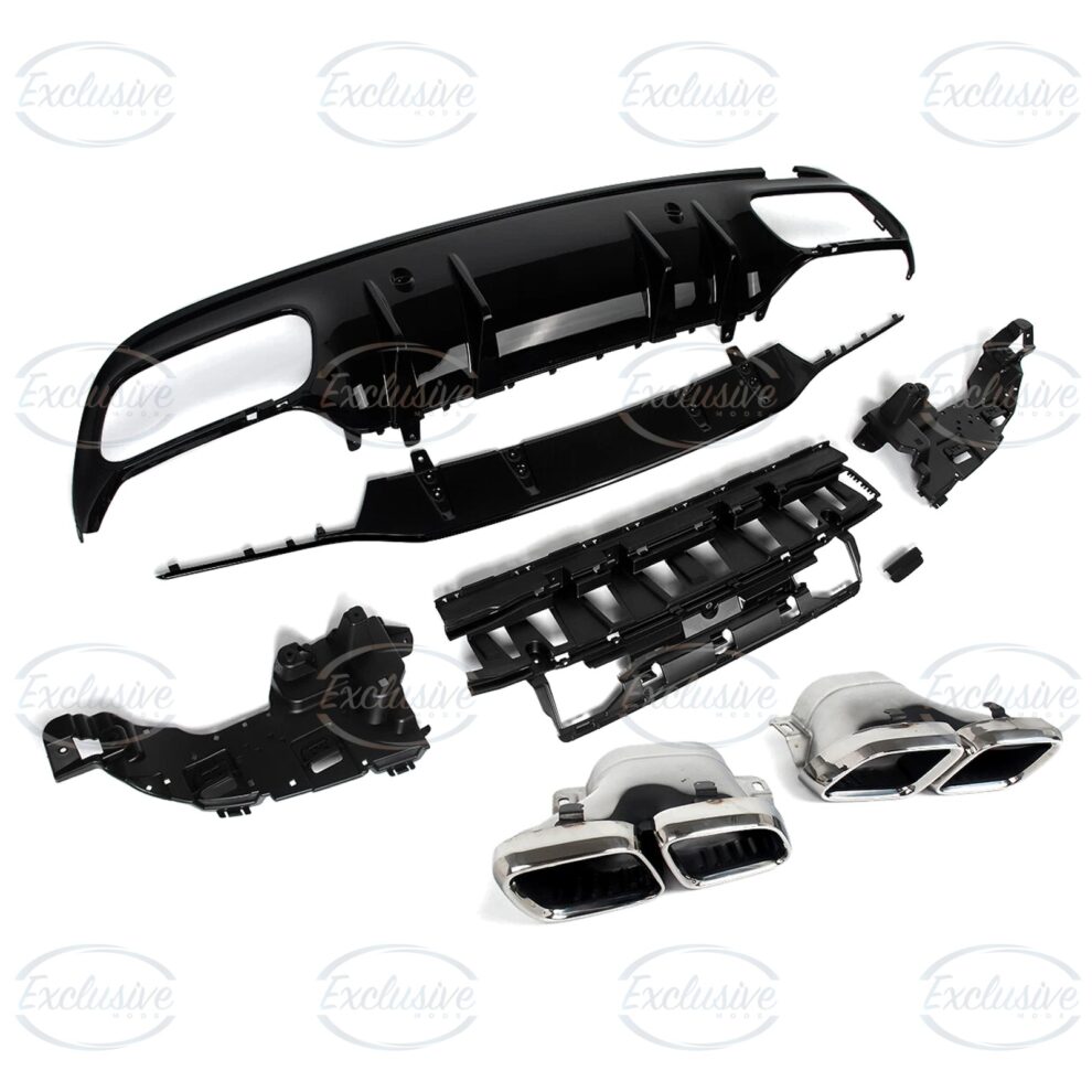 Gloss Black C63 AMG Style Diffuser - Fits Mercedes C Class W205 Pre-Facelift and Facelift AMG Line (2014-2021)