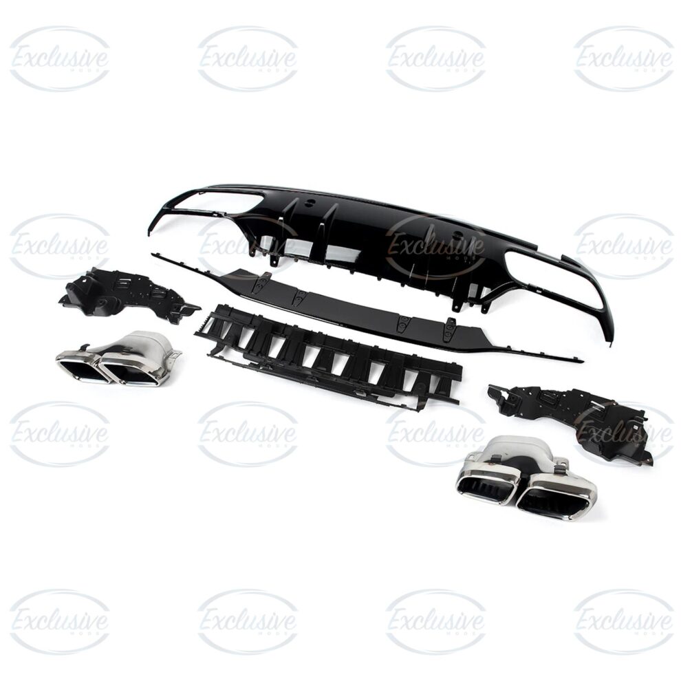 Gloss Black C63 AMG Style Diffuser - Fits Mercedes C Class W205 Pre-Facelift and Facelift AMG Line (2014-2021)