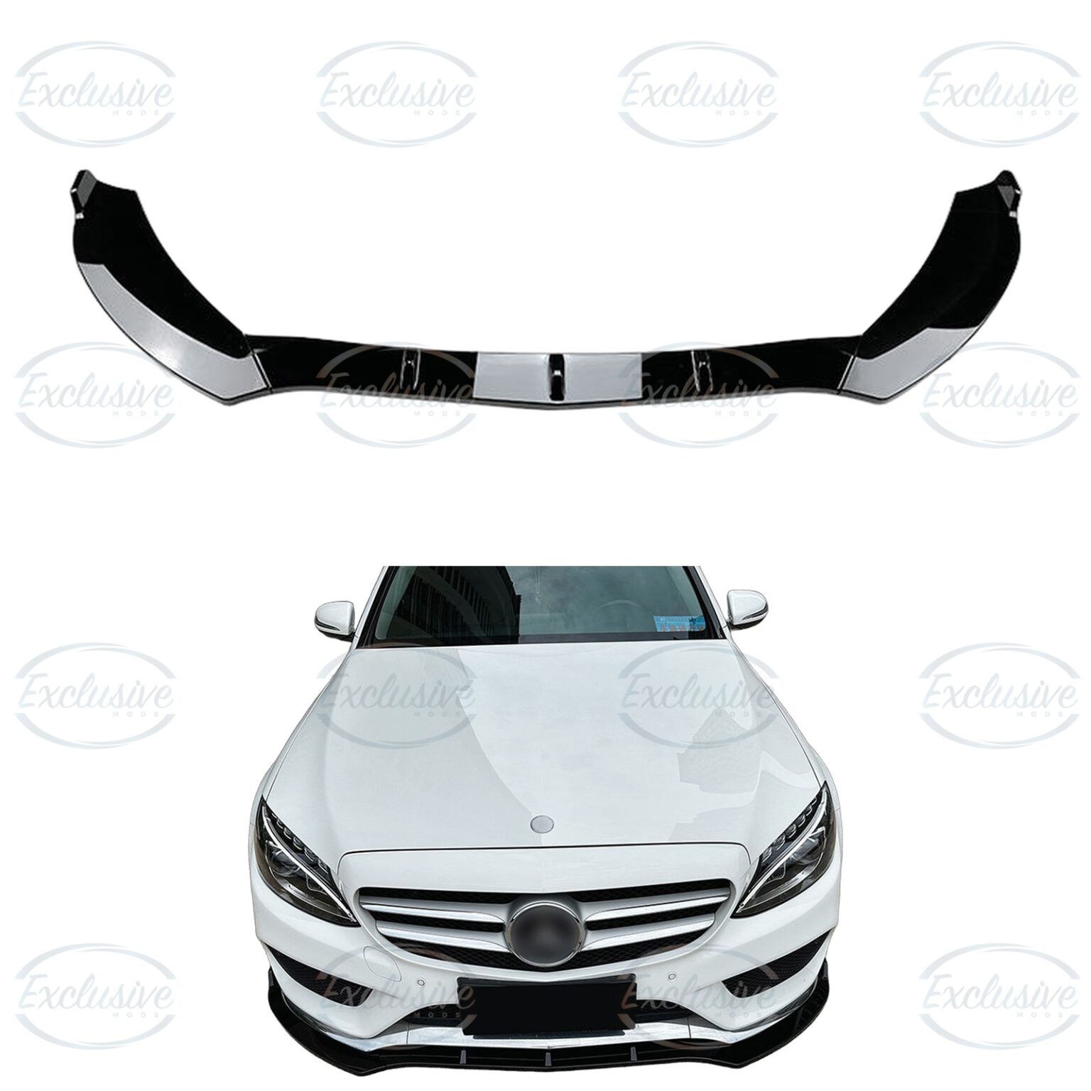 Gloss Black Front Splitter Lip - Fits Mercedes C Class W205 AMG Line (2015-2018)